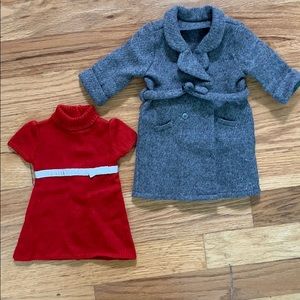 American girl red dress and grey pea coat
